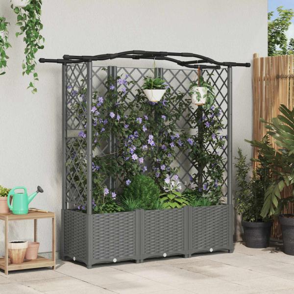 ARDEBO.de - Hochbeet mit Rankgitter und Dach Hellgrau 163 x 40 x 138 cm PP