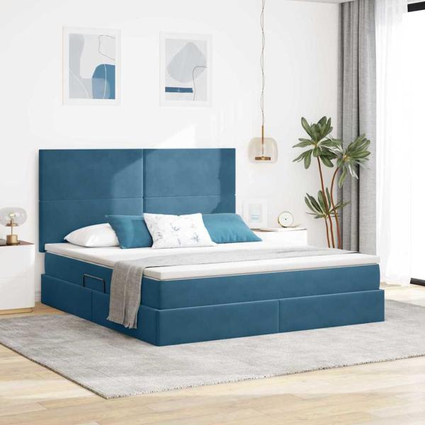 ARDEBO.de - Aufbewahrungsbett mit Matratze Dunkelblau 160 x 200 cm Samt