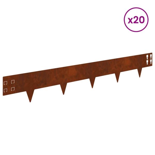 Raseneinfassung 20 stk. 100 x 15 cm Stahl Rostig