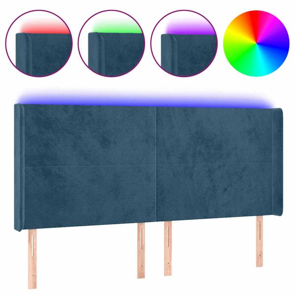 LED Kopfteil Dunkelblau 163x16x118/128 cm Samt