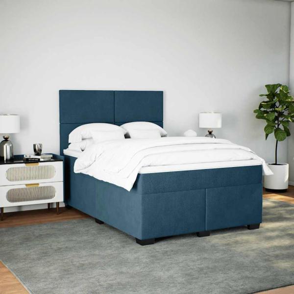 Boxspringbett mit Matratze Blau 160x200 cm Samt