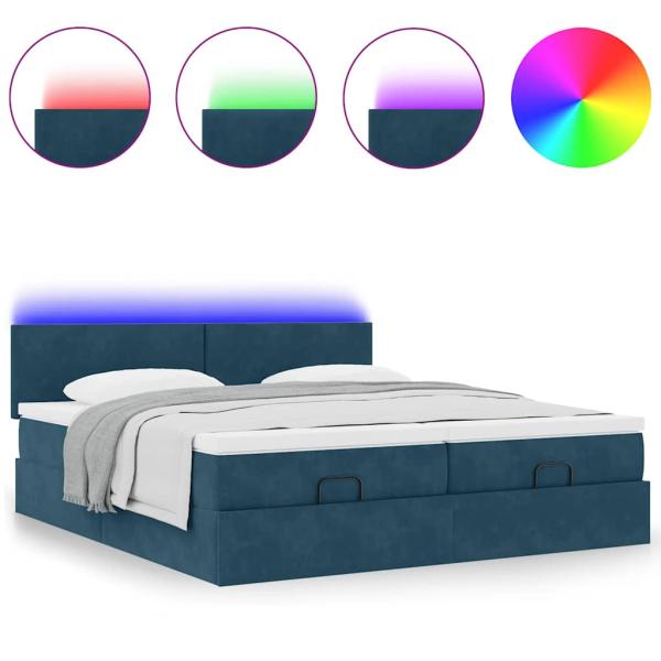 Ottoman-Bett mit Matratzen & LEDs Dunkelblau 160x200 cm Samt
