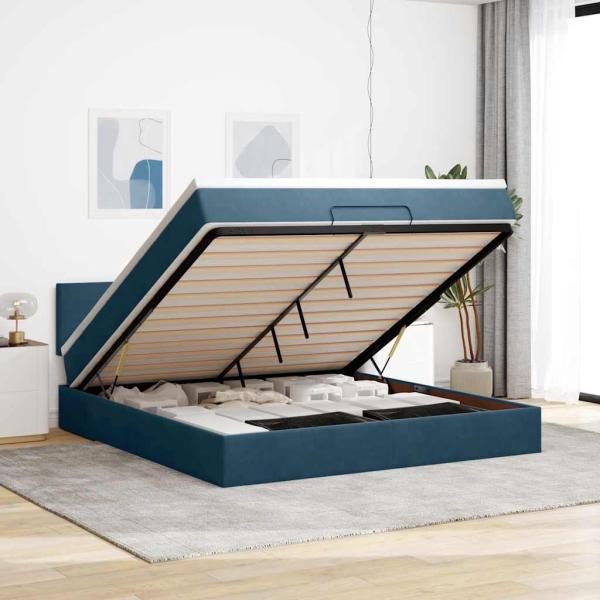 ARDEBO.de - Ottoman-Bett mit Matratze Dunkelblau 160x200 cm Samt