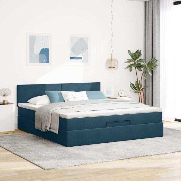Ottoman-Bett mit Matratze Dunkelblau 160x200 cm Samt
