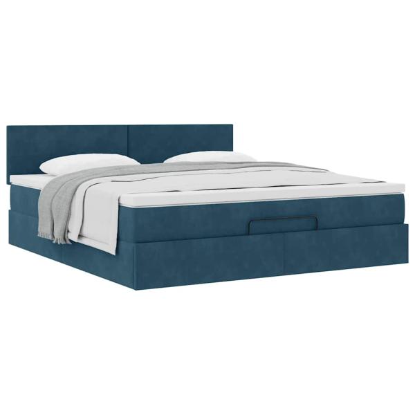 Ottoman-Bett mit Matratze Dunkelblau 160x200 cm Samt