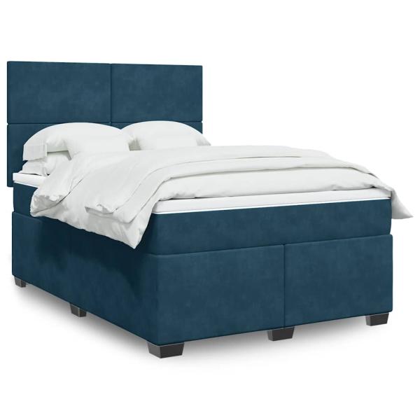 ARDEBO.de - Boxspringbett mit Matratze Blau 160x200 cm Samt
