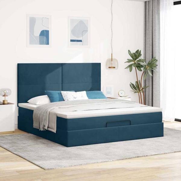 Ottoman-Bett mit Matratzen Dunkelblau 160x200 cm Samt