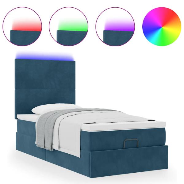 Ottoman-Bett mit Matratzen & LEDs Dunkelblau 80x200 cm Samt