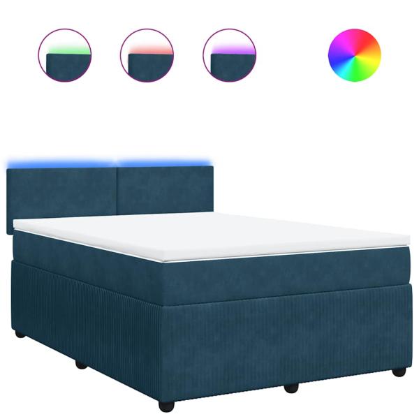Boxspringbett mit Matratze Blau 160x200 cm Samt
