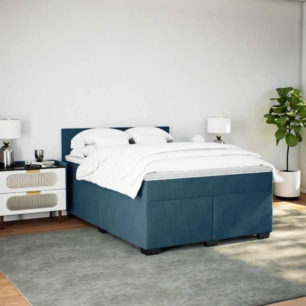 Boxspringbett mit Matratze Blau 160x200 cm Samt