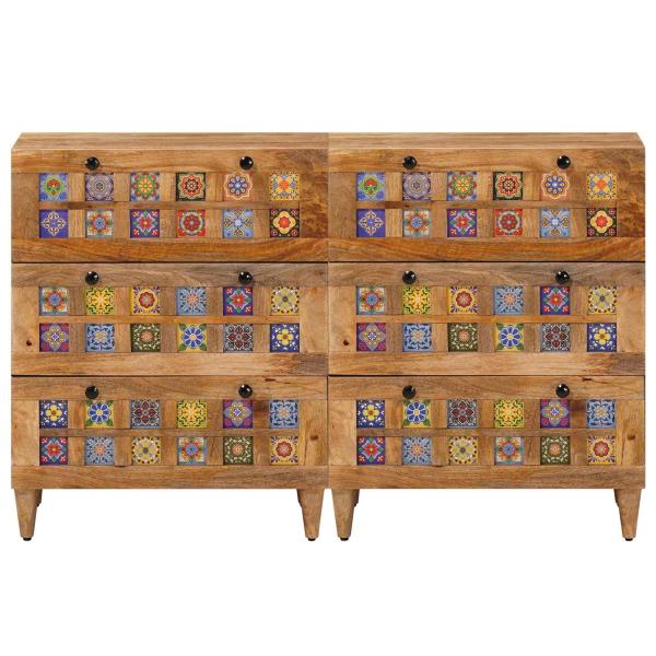Sideboard 2 pcs Natur 60 x 33 x 75 cm Massivholz Mango