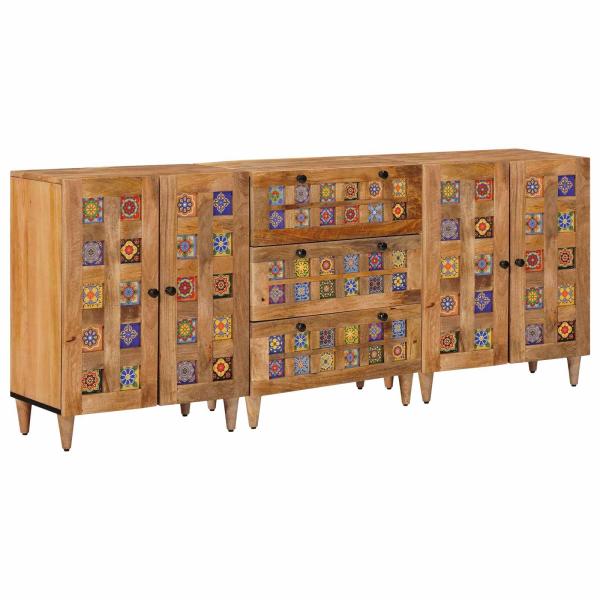 ARDEBO.de - Sideboard 3 pcs Natur 60 x 33,5 x 75 cm Massivholz Mango