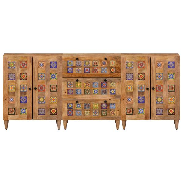 Sideboard 3 pcs Natur 60 x 33,5 x 75 cm Massivholz Mango