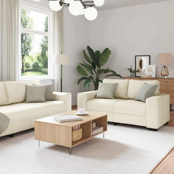 ARDEBO.de - Sofa 3 stk. Beige Leinenmischgewebe
