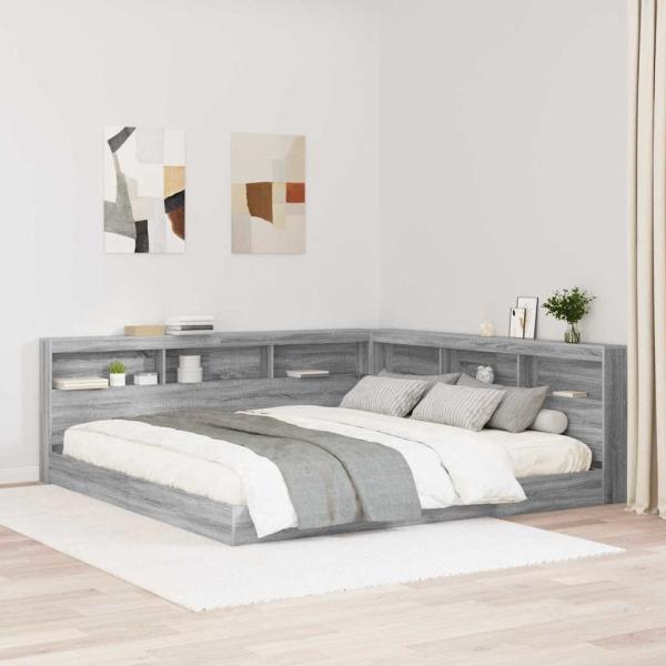 ARDEBO.de - Bücherregal-Bett Grau Sonoma 180 x 200 cm Holzwerkstoff