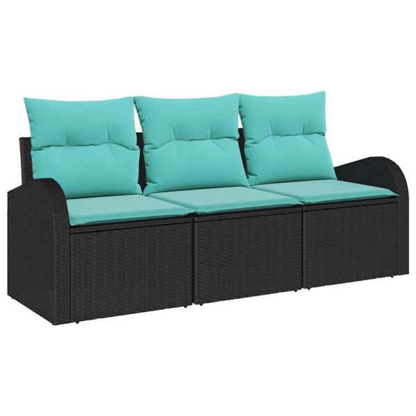 Garten-Sofa-Set 3 Stk. Schwarz und Türkis Poly Rattan