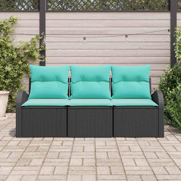 Garten-Sofa-Set 3 Stk. Schwarz und Türkis Poly Rattan