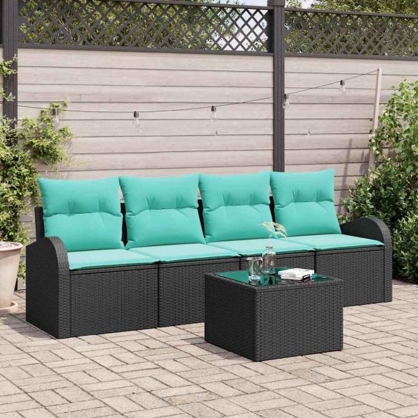 ARDEBO.de - Gartensofa-set mit Kissen 5 pcs Schwarz und Türkis Poly-Rattan