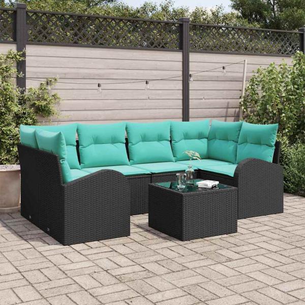 ARDEBO.de - Gartensofa-set 7 stk. 6-Sitzanzahl Schwarz und Türkis