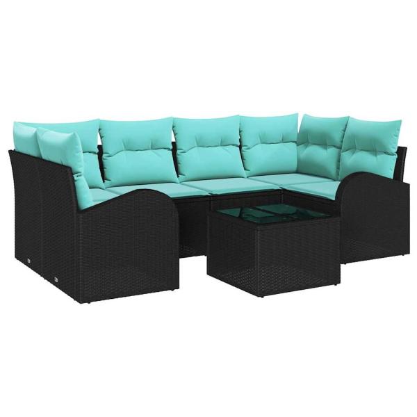Gartensofa-set 7 stk. 6-Sitzanzahl Schwarz und Türkis