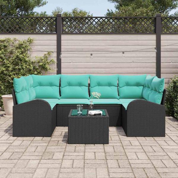 Gartensofa-set 7 stk. 6-Sitzanzahl Schwarz und Türkis