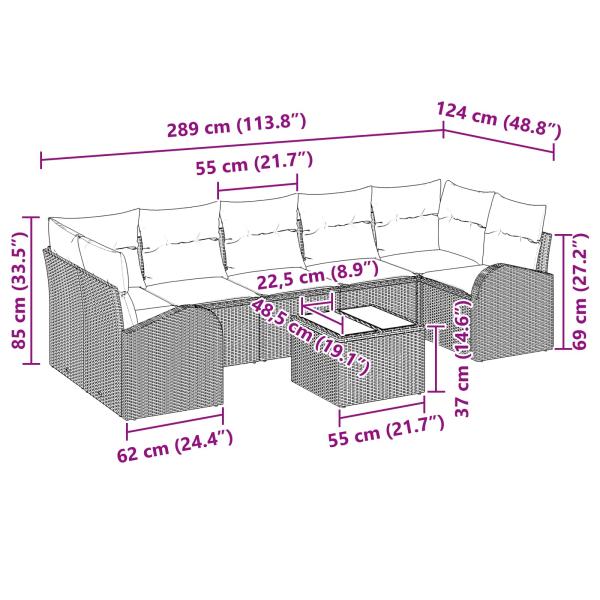 Gartensofa-set 8 stk. 7-Sitzanzahl Schwarz und Türkis