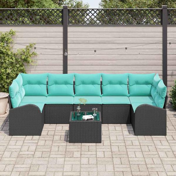 Gartensofa-set 8 stk. 7-Sitzanzahl Schwarz und Türkis
