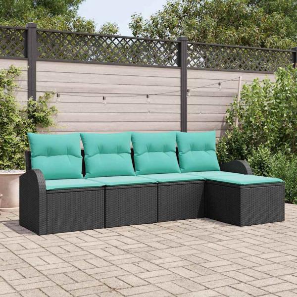 ARDEBO.de - Sofa Set 5 Stk. Schwarz und Türkis Poly-Rattan