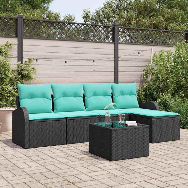 ARDEBO.de - Sofa Set 6 Stk. Schwarz und Türkis Poly-Rattan