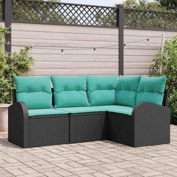 ARDEBO.de - Gartensofa-set 4 Stk. Schwarz und Türkis Poly-Rattan