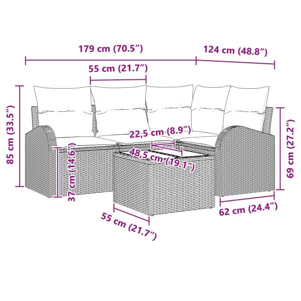 Gartensofa-set mit Kissen 5 pcs Schwarz und Türkis Poly-Rattan