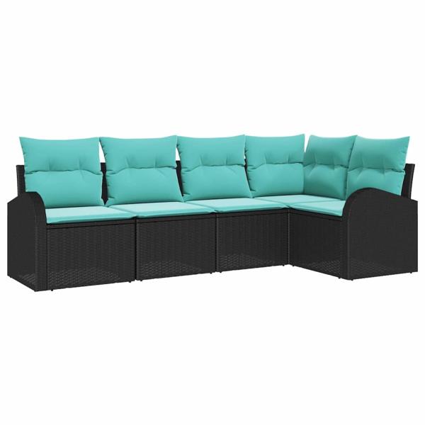 Gartensofa-set 5 Stk. Schwarz und Türkis Poly-Rattan