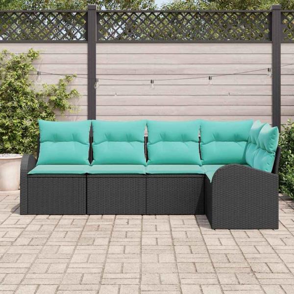 Gartensofa-set 5 Stk. Schwarz und Türkis Poly-Rattan