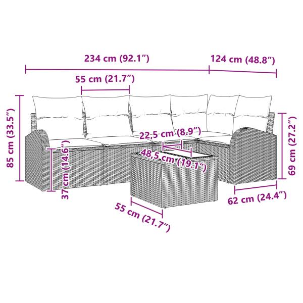 Gartensofa-set 6 Stk. Schwarz und Türkis Poly-Rattan