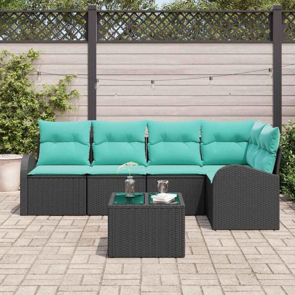 Gartensofa-set 6 Stk. Schwarz und Türkis Poly-Rattan