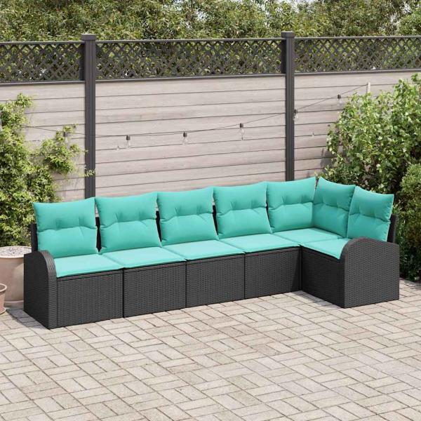 ARDEBO.de - Gartensofa-set 6 Stk. Schwarz und Türkis Poly-Rattan