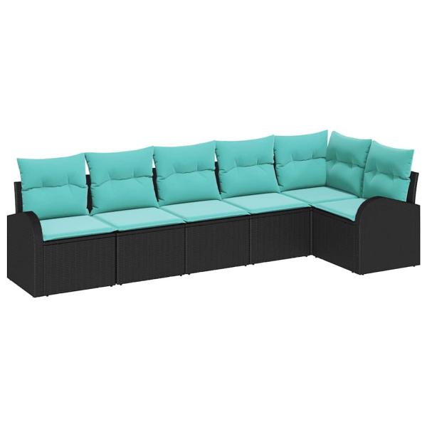 Gartensofa-set 6 Stk. Schwarz und Türkis Poly-Rattan