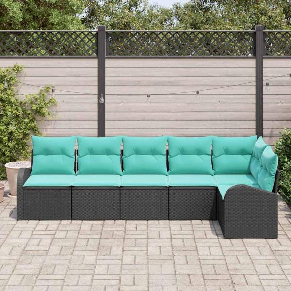 Gartensofa-set 6 Stk. Schwarz und Türkis Poly-Rattan