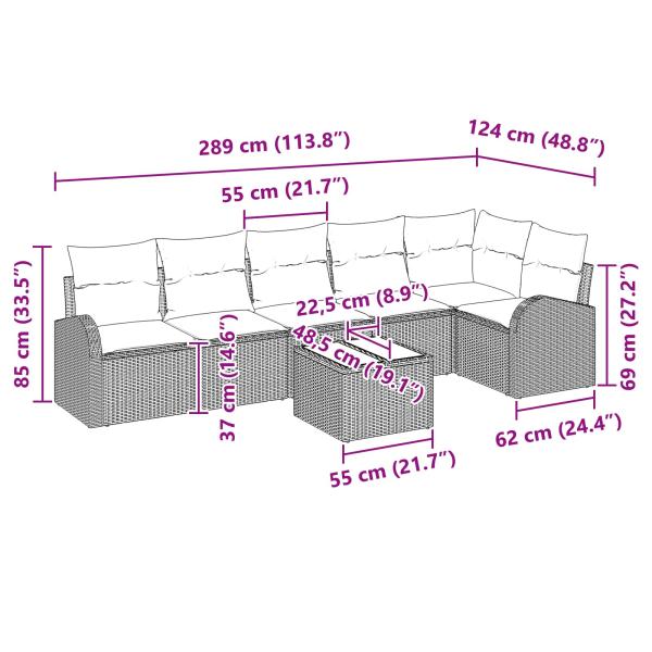 Gartensofa-set 7 Stk. Schwarz und Türkis Poly-Rattan