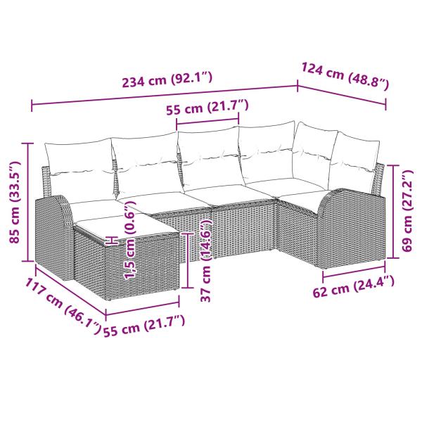 Sofa Set 6 Stk. Schwarz und Türkis Poly-Rattan