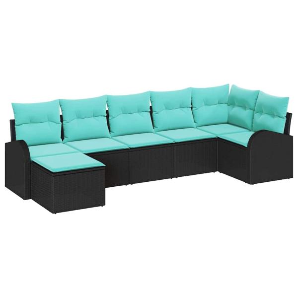 Sofa Set 7 Stk. Schwarz und Türkis Poly-Rattan