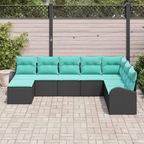 Sofa Set 8 Stk. Schwarz und Türkis Poly-Rattan