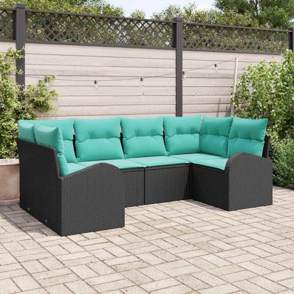 ARDEBO.de - Gartensofa-set 6 Stk. Schwarz und Türkis Poly-Rattan