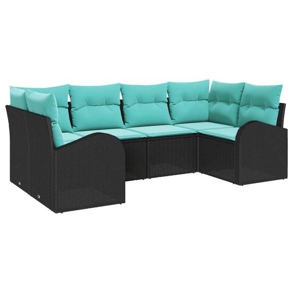 Gartensofa-set 6 Stk. Schwarz und Türkis Poly-Rattan