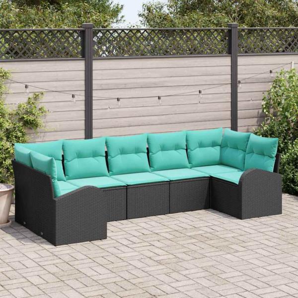 ARDEBO.de - Gartensofa-set 7 Stk. Schwarz und Türkis Poly-Rattan