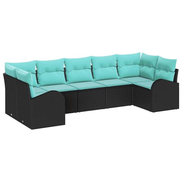 Gartensofa-set 7 Stk. Schwarz und Türkis Poly-Rattan