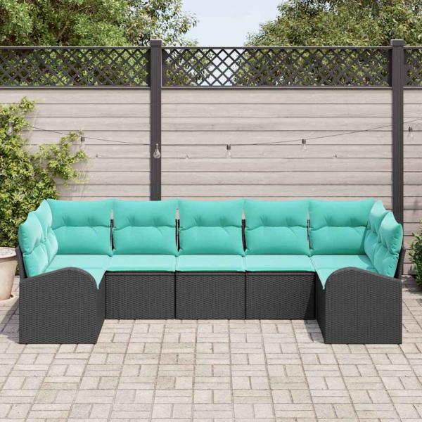 Gartensofa-set 7 Stk. Schwarz und Türkis Poly-Rattan