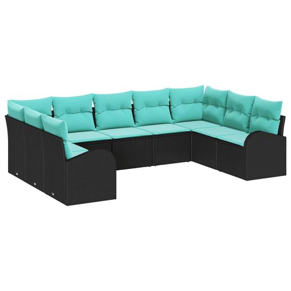 Gartensofa-set 9 Stk. Schwarz und Türkis Poly-Rattan