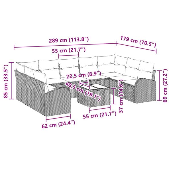 Gartensofa-set 10 Stk. Schwarz und Türkis Poly-Rattan