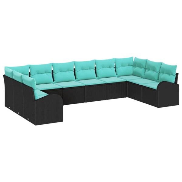Gartensofa-set 10 Stk. Schwarz und Türkis Poly-Rattan
